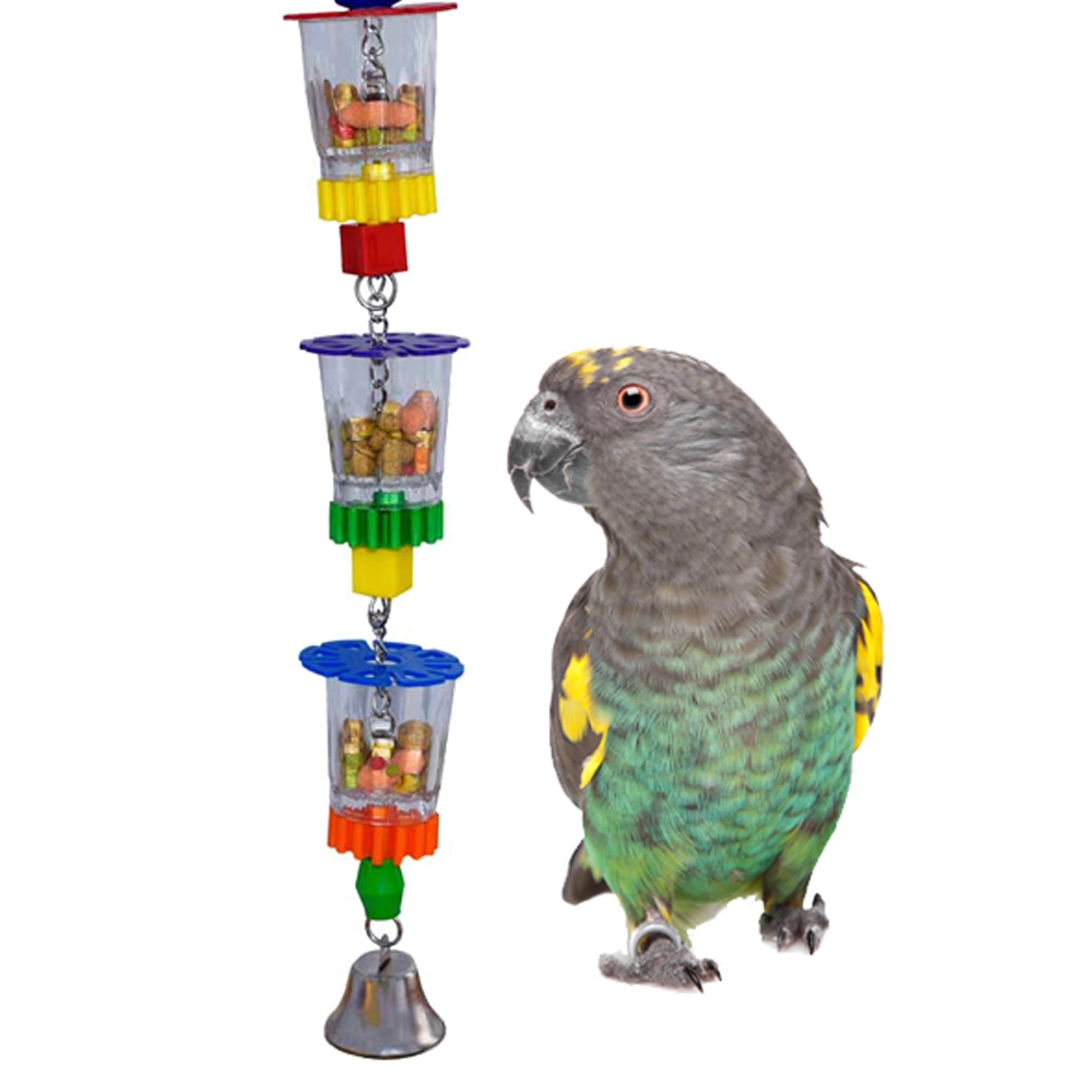 Super Bird Creations SB632 Foraging Bottom?s Up Bird Toy with Clear Acrylic Cups, Medium /Large Bird Size, 18? x 2.5?