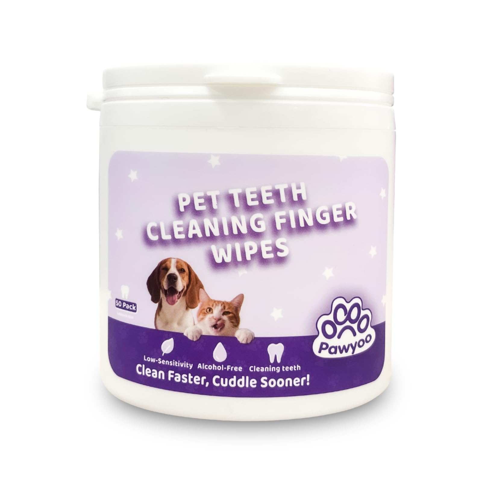 pawyoo Cats Dogs Dental Care Finger Wipes - 50 PCS Tooth Brushing Kit Dental Wipes for Cats - Teeth Cleaning Finger Wipes for Do