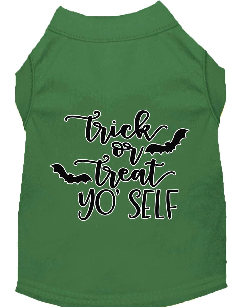 Halloween Pet Dog & Cat Shirt Screen Printed, &quot;Trick Or Treat Yo' Self&quot; Emerald Green MD (6-10 lbs.)