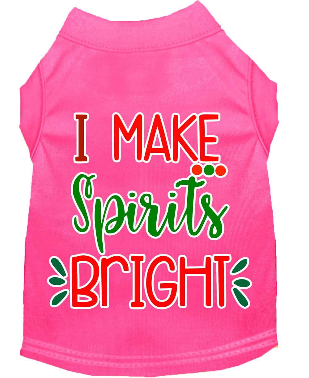 Christmas Pet Dog & Cat Shirt Screen Printed, &quot;I Make Spirits Bright&quot; Bright Pink MD (6-10 lbs.)