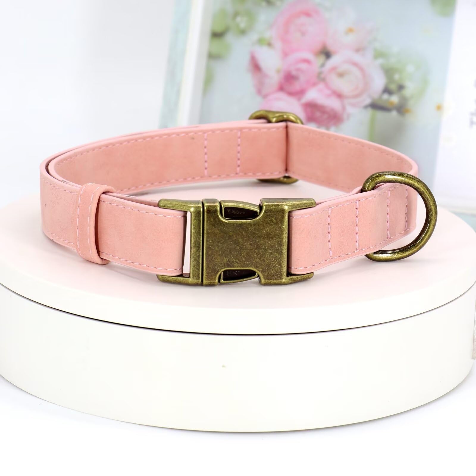 Didog Soft Leather Dog Collar, Durable Quick Released Pet Collars With Metal Buckle, Adjustable Pink Dog Collar Faux Leather For