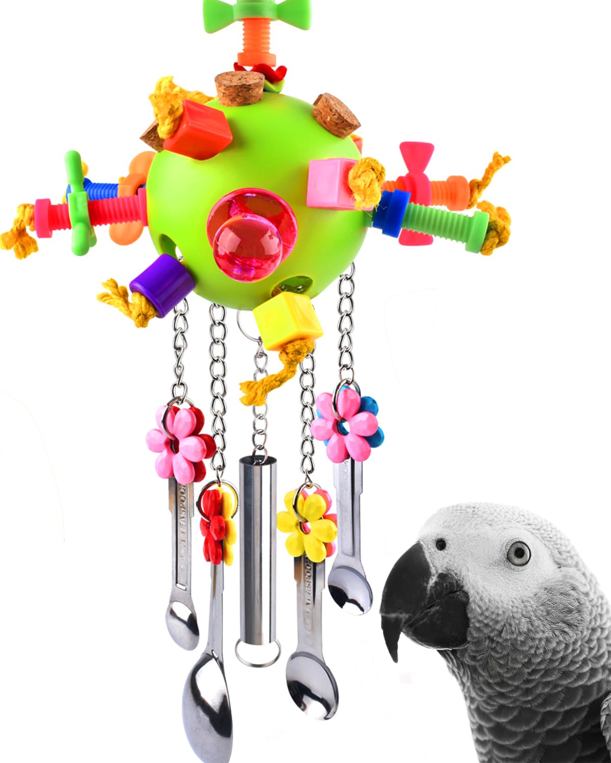 KATUMO Bird Toys, Parrot Pull Spoons Toys Parakeet Toys Conure Cage Toys for Cockatiel Quarker African Grey Mini Macaw Amazon Pa