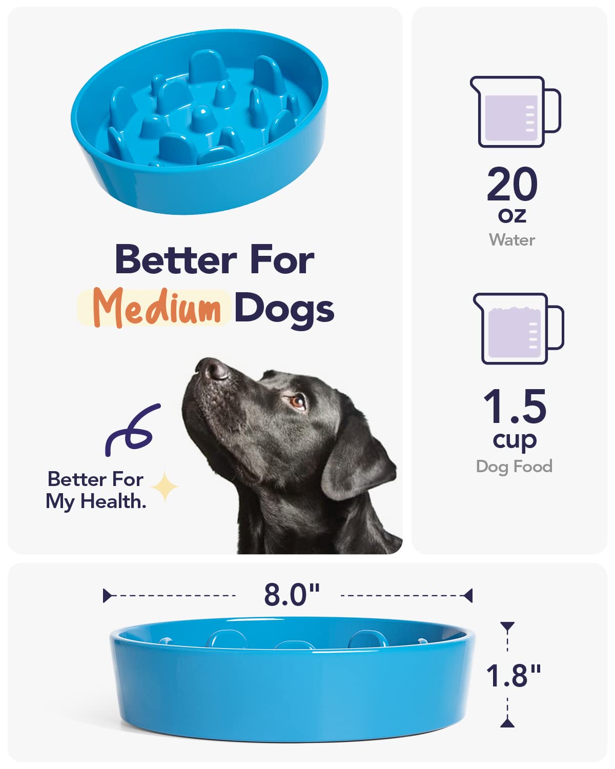 LE TAUCI Slow Feeder Dog Bowls Ceramic, 1.5 Cups Slow Eater Bowl for Dogs, Puppy Slow Feeder Bowl for Fast Eaters, Dog Dishes to