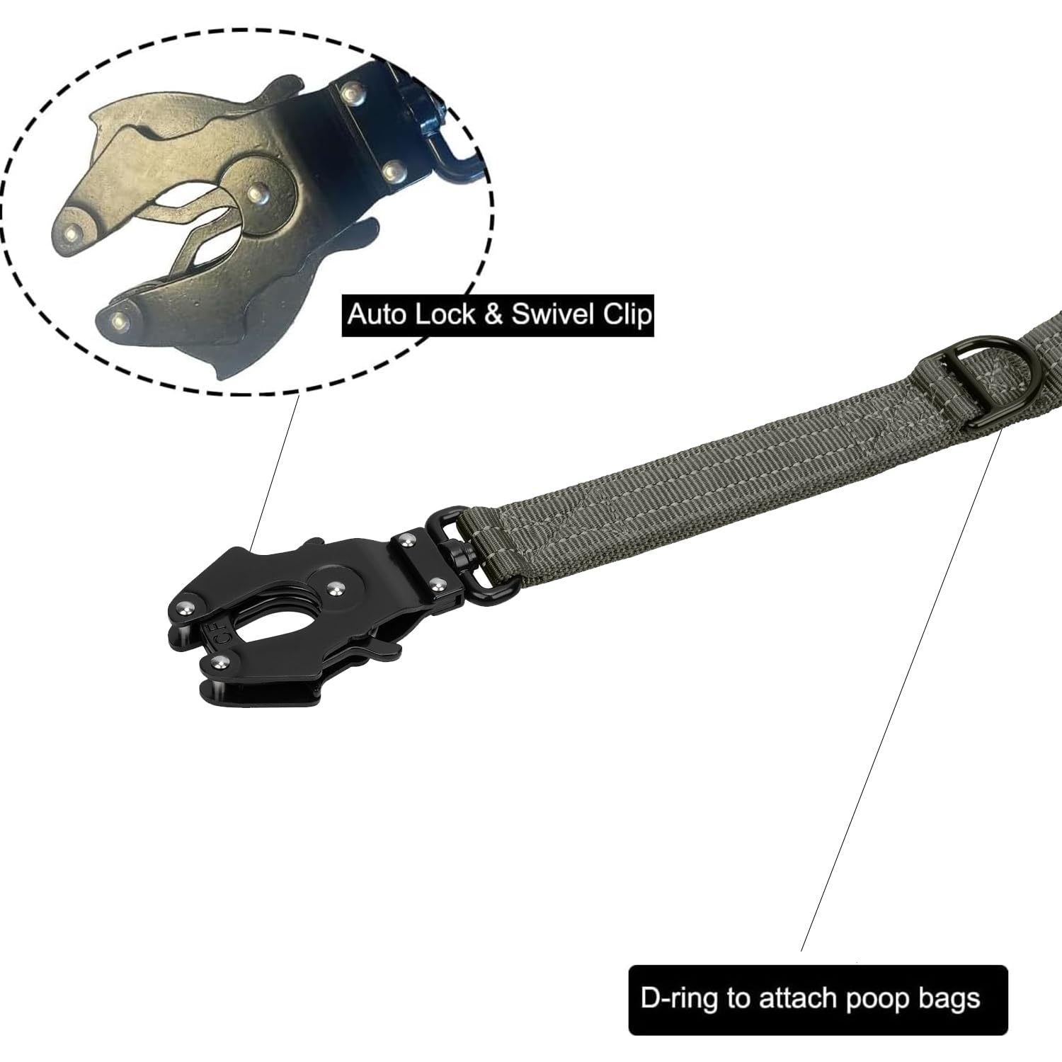 Icefang Short Dog Leash 25Inch Reflective Nylon Traffic Leash With Padded Handle,Heavy Duty Auto Lock Swivel Clip For Medium Lar