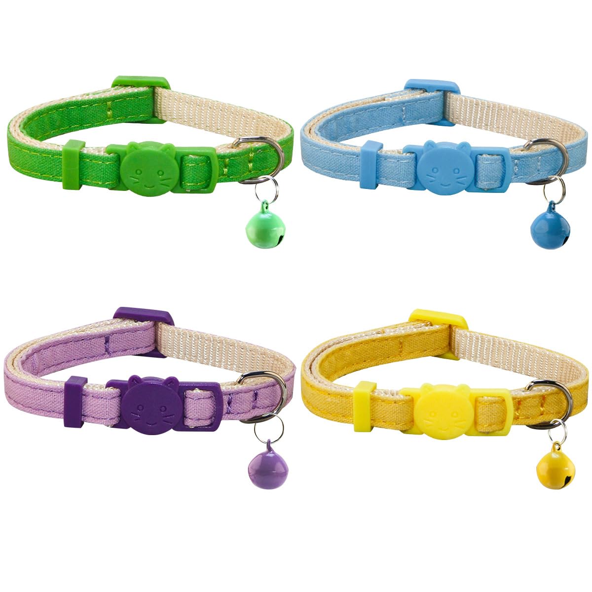 Superbuddy Cat Collars Breakaway With Bell - 4 Pack Cat Safety Collars For Boys & Girls - Safety Buckle Kitten Collar For Pet Su