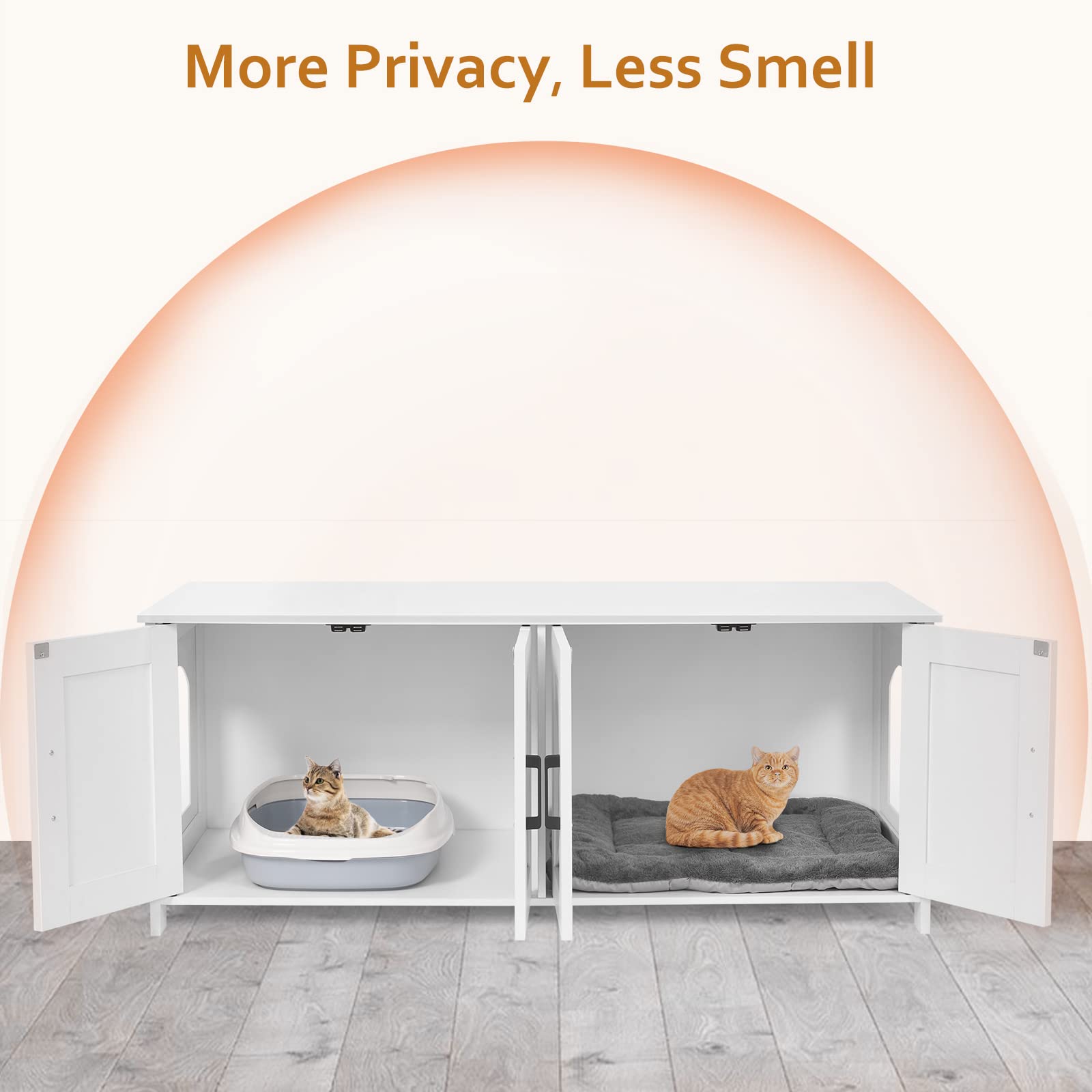 Homhedy Cat Litter Box Enclosure For 2 Cats, Litter Box Furniture Hidden With Double Room,Wooden Cat Washroom Furniture,Cat Hous