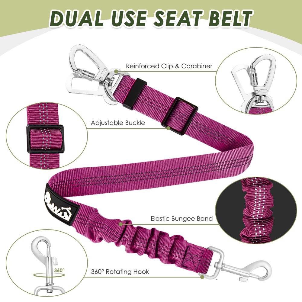Lukovee Dog Safety Vest Harness With Seatbelt, Dog Car Harness Seat Belt Adjustable Pet Harnesses Double Breathable Mesh Fabric With Car Vehicle Connector Strap For Dog(Medium,Rose Red - Double Clip)
