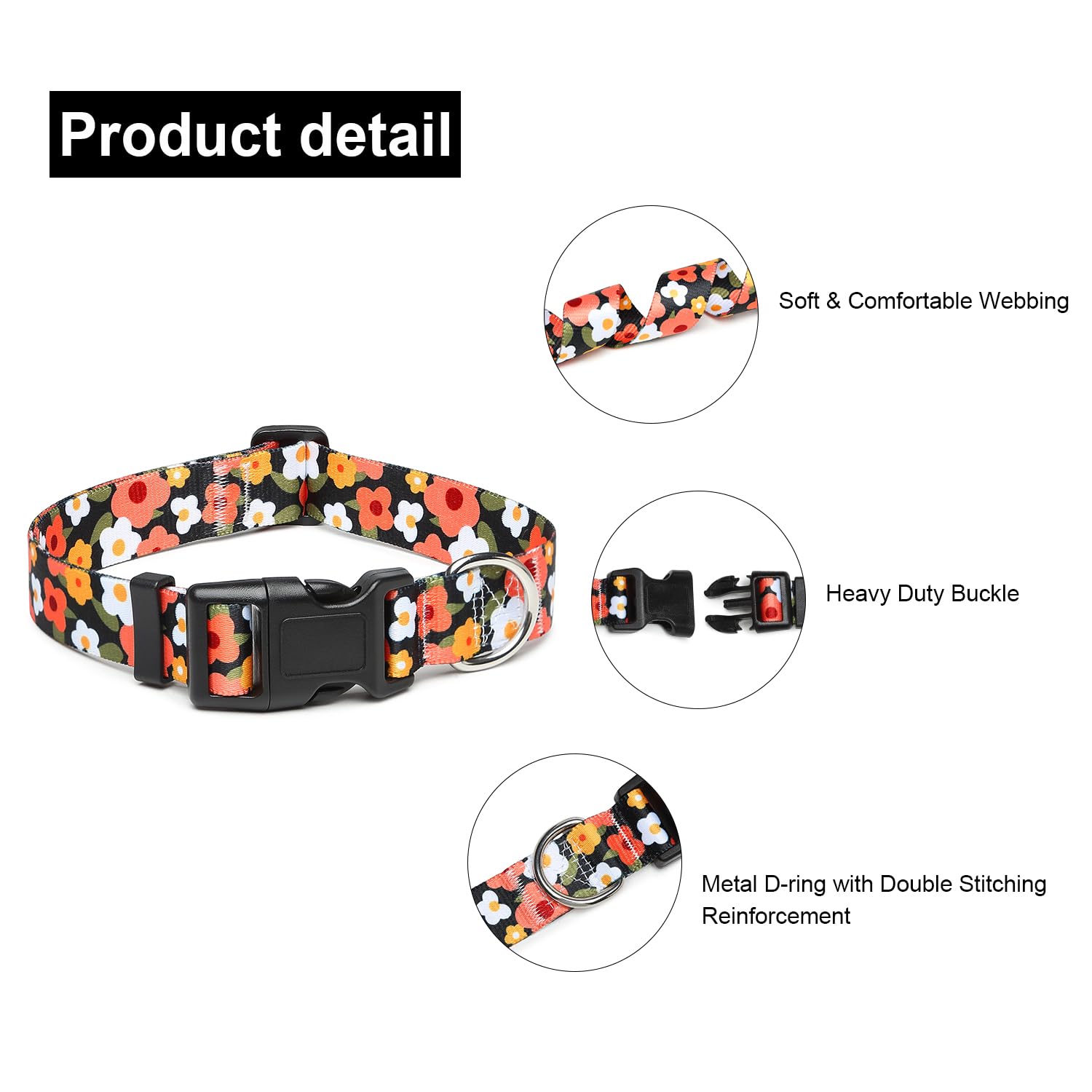 Suredoo Adjustable Dog Collar With Patterns, Ultra Comfy Soft Nylon Breathable Pet Collar For Small Medium Large Dogs (S, Floral