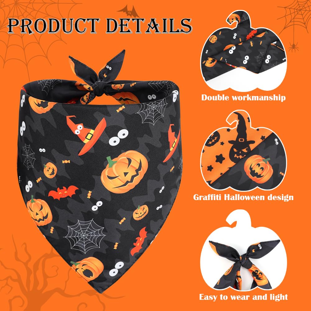 Vivifying Halloween Dog Bandanas 2 Pack, Sorceress Hat And Pumpkins Halloween Accessories For Pets, Dog Scarf Costume For Trick-