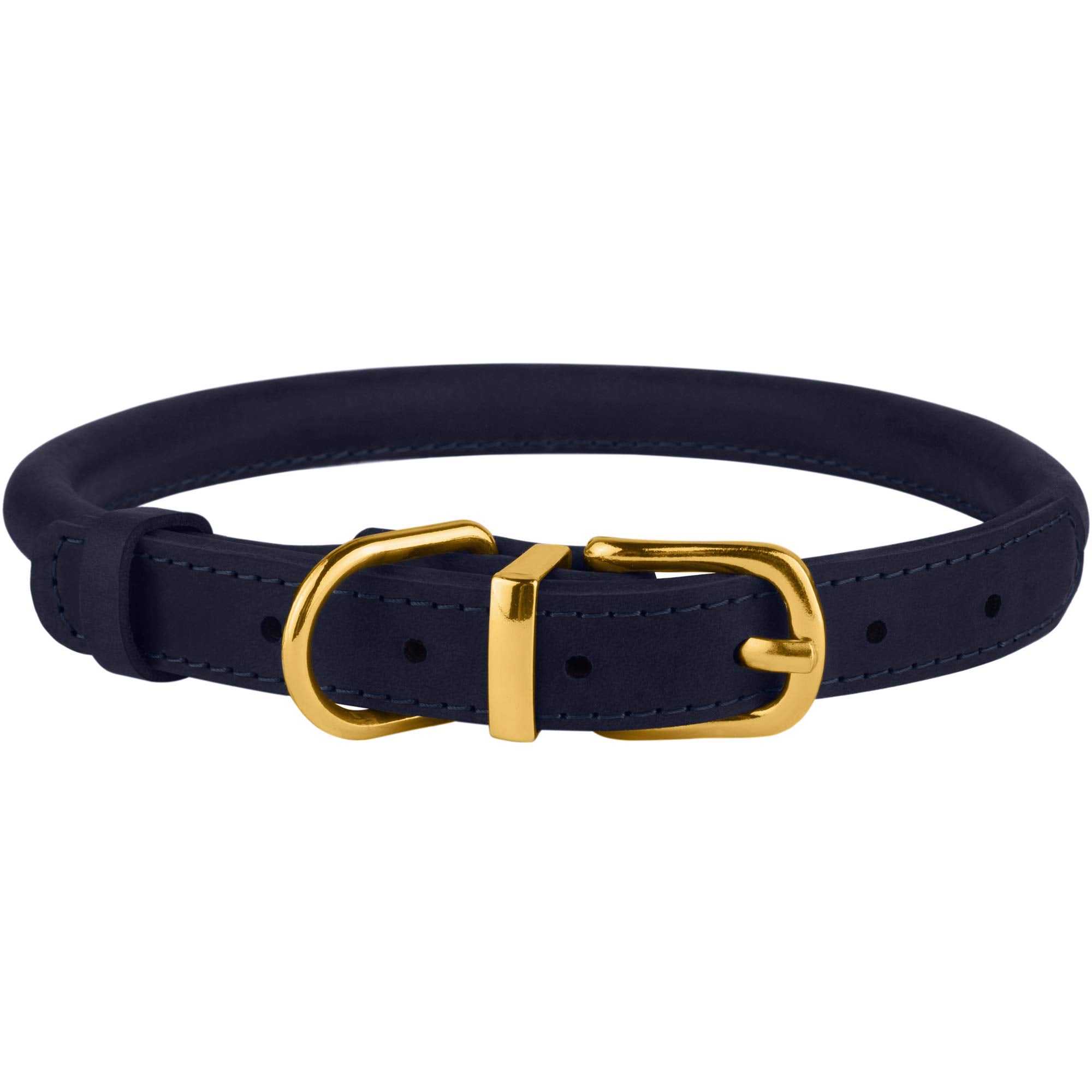 BRONZEDOG Rolled Leather Dog Collar with QR ID Tag Adjustable Soft Round Collars for Small Medium Large Dogs Puppy Cat (12 - 14