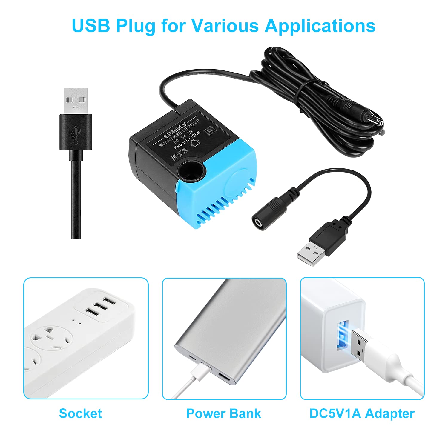 Carcent SP-400LV Cat Water Fountain Pump, SP-400LV USB Plug Replacement Pump Compatible with Butterfly, Seaside, 360 Plastic Pet