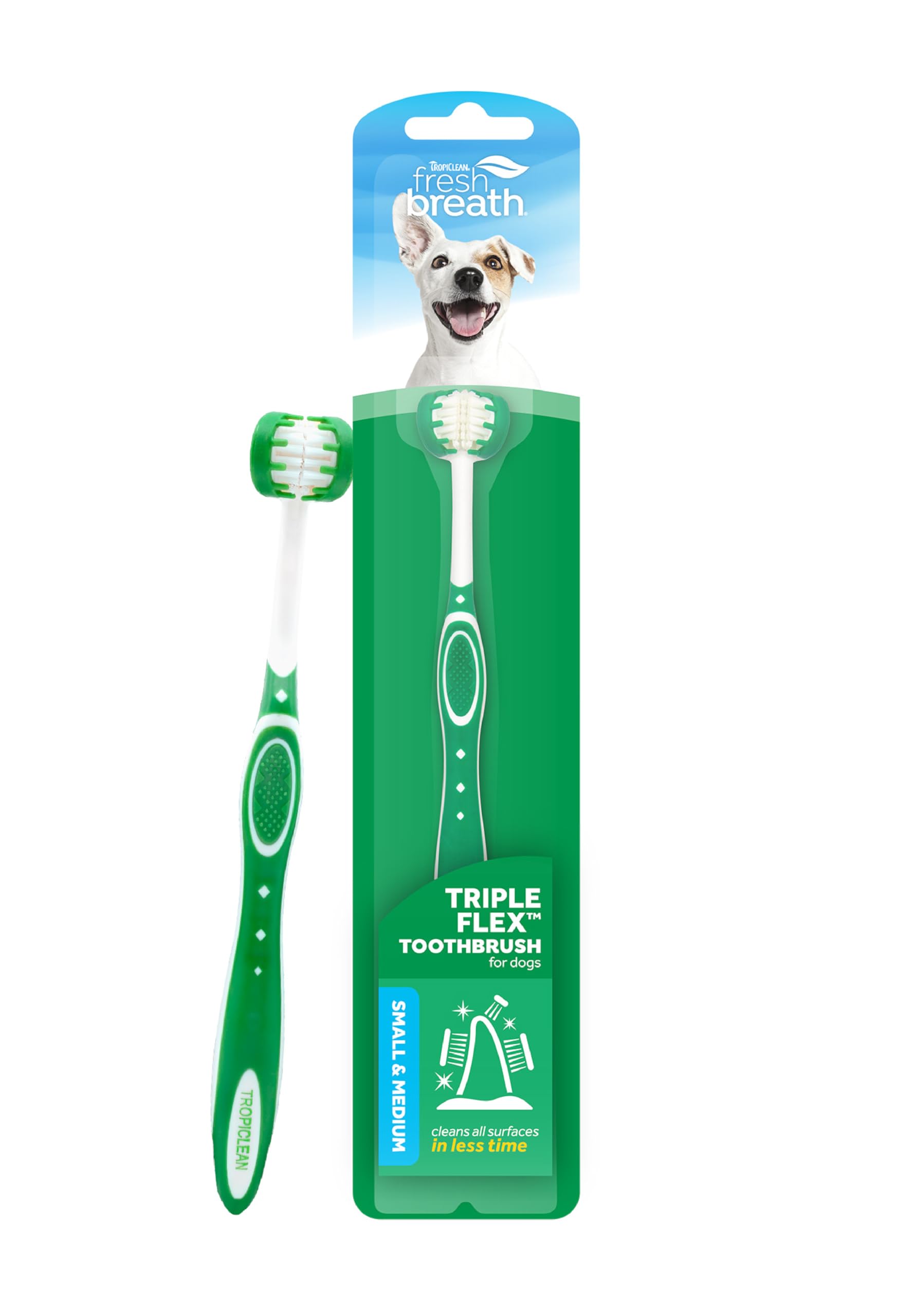 TropiClean Fresh Breath TripleFlex Toothbrush for Small & Medium Dogs | 360-Degree Dog Dental Cleaning | Dog Toothbrush for Smal