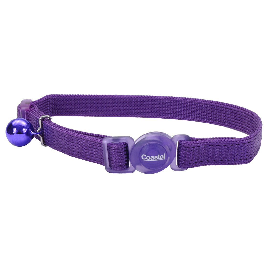 Coastal Pet Safe Cat Adjustable Snag-Proof Nylon Breakaway Collar, Adjust 8'' To 12'', Purple.