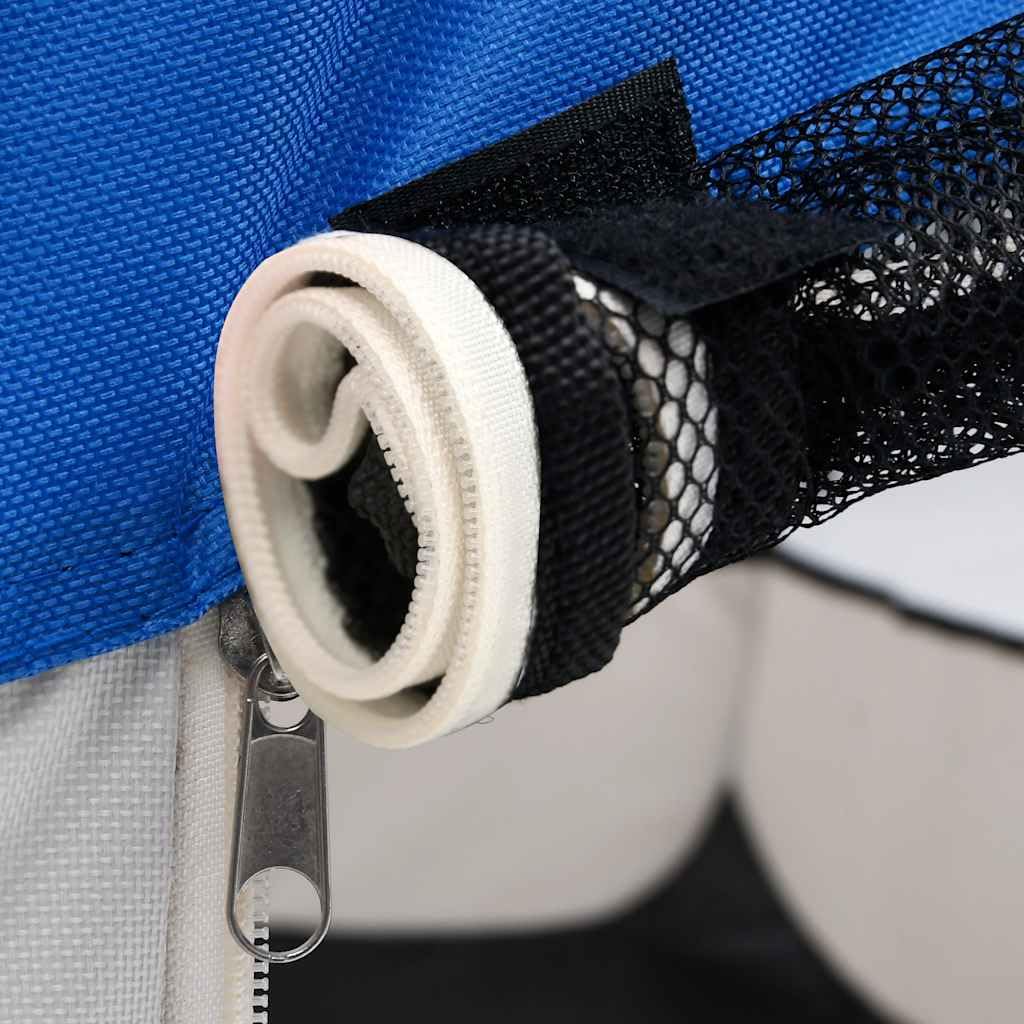 vidaXL Foldable Dog Playpen - Blue/Cream with Carrying Bag, Mesh Zipper Roof/Door, Side Pockets, Lightweight & Sturdy Steel Fram