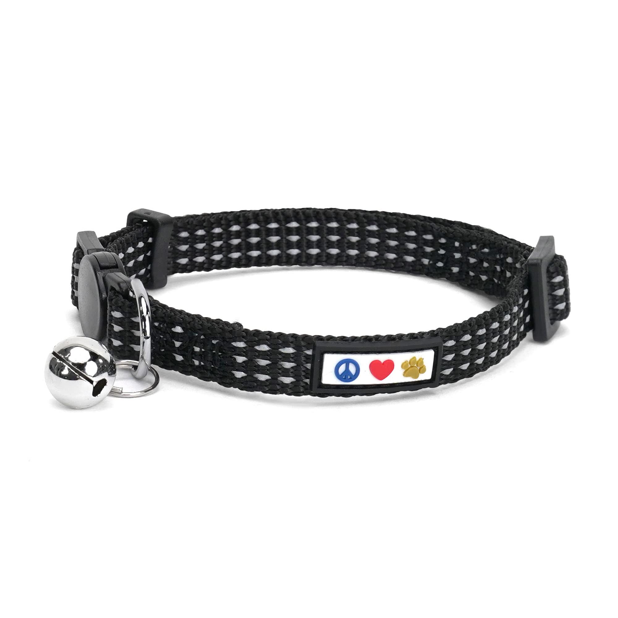 Pawtitas Reflective Cat Collar with Safety Buckle and Removable Bell Cat Collar Kitten Collar Black Cat Collar