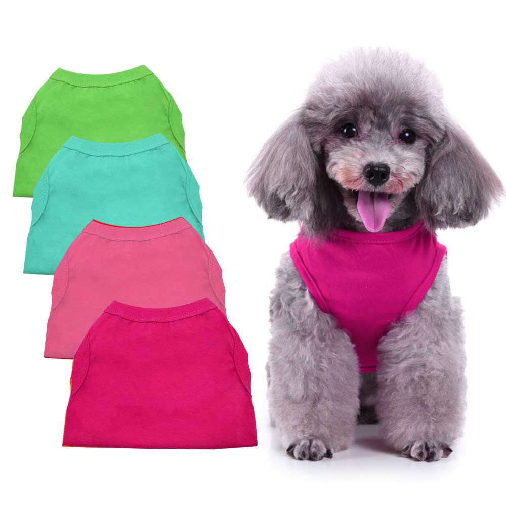Chol&Vivi Dog Shirt Clothes, 4pcs Blank Dog Shirts Cotton Clothes Sleeveless Fit for Small to Extra Large Size, Pet Tank Top for