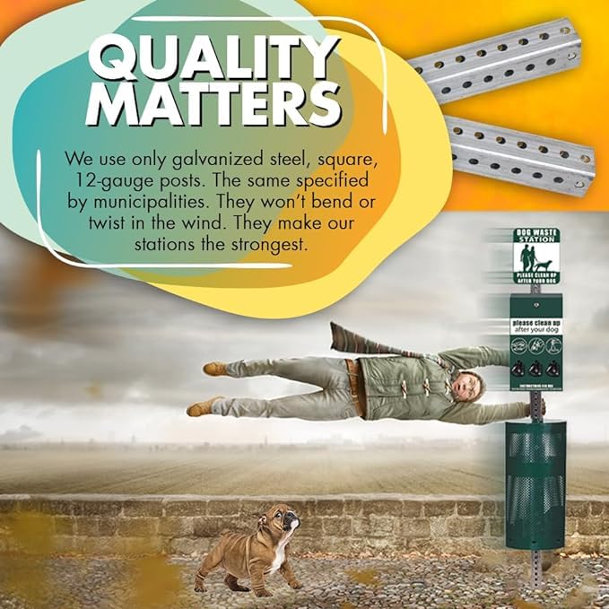Original Rust-Proof Mini Dog Waste Station With Galvanized Square Steel Post - Free 400 Dog Waste Roll Bags