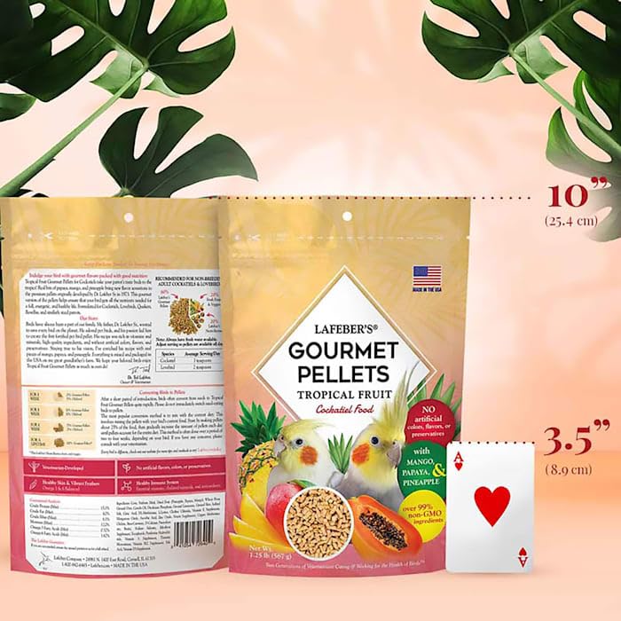LAFEBERS Tropical Fruit Gourmet Pellets Pet Bird Food, No Added Sugar, Made with Non-GMO and Human-Grade Ingredients, for Cocka