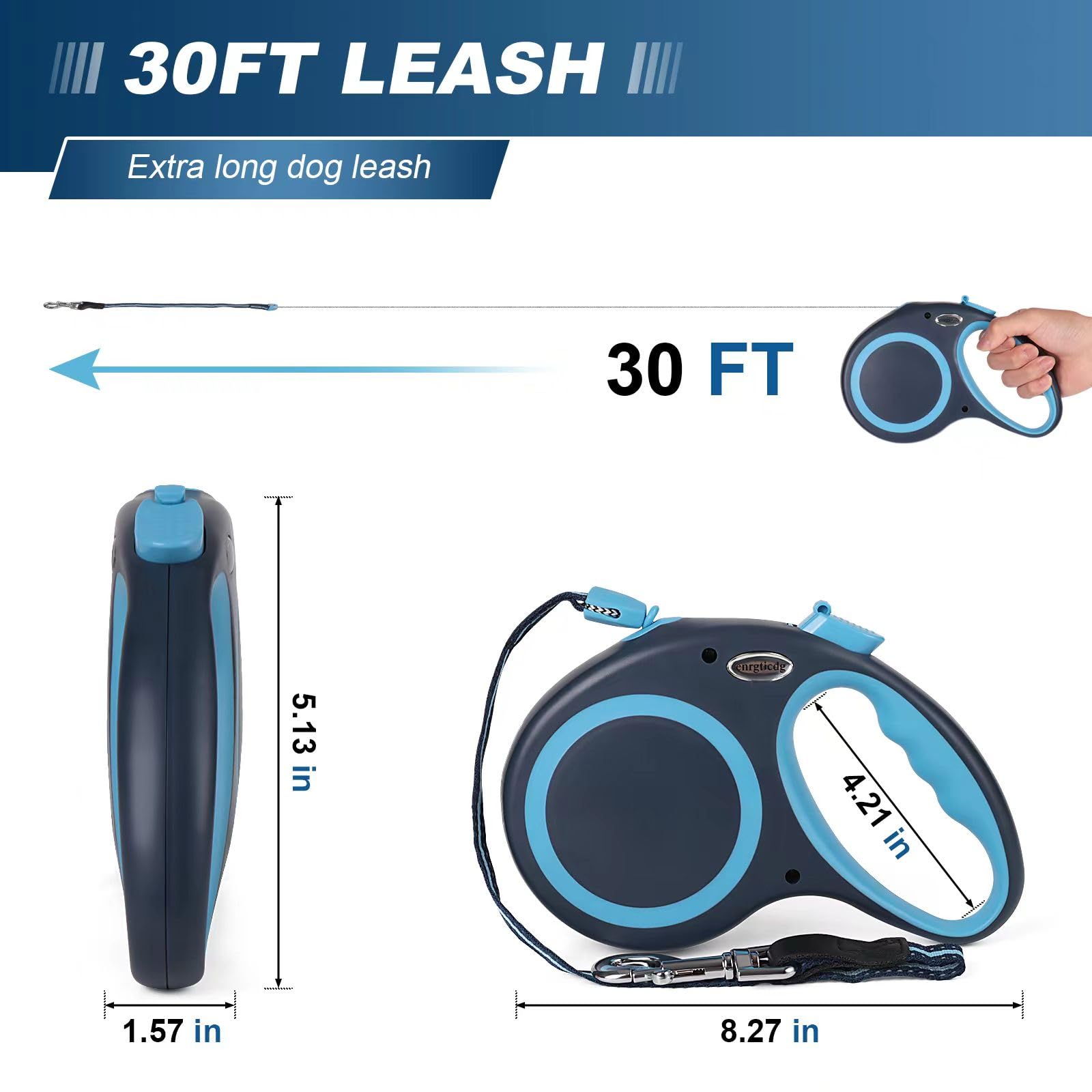 Enrgticdg 30Ft Retractable Dog Leash,Heavy Duty Great Leash For Dog Up To 77 Lbs,Night Reflection,One-Handed Brake, Strong Nylon
