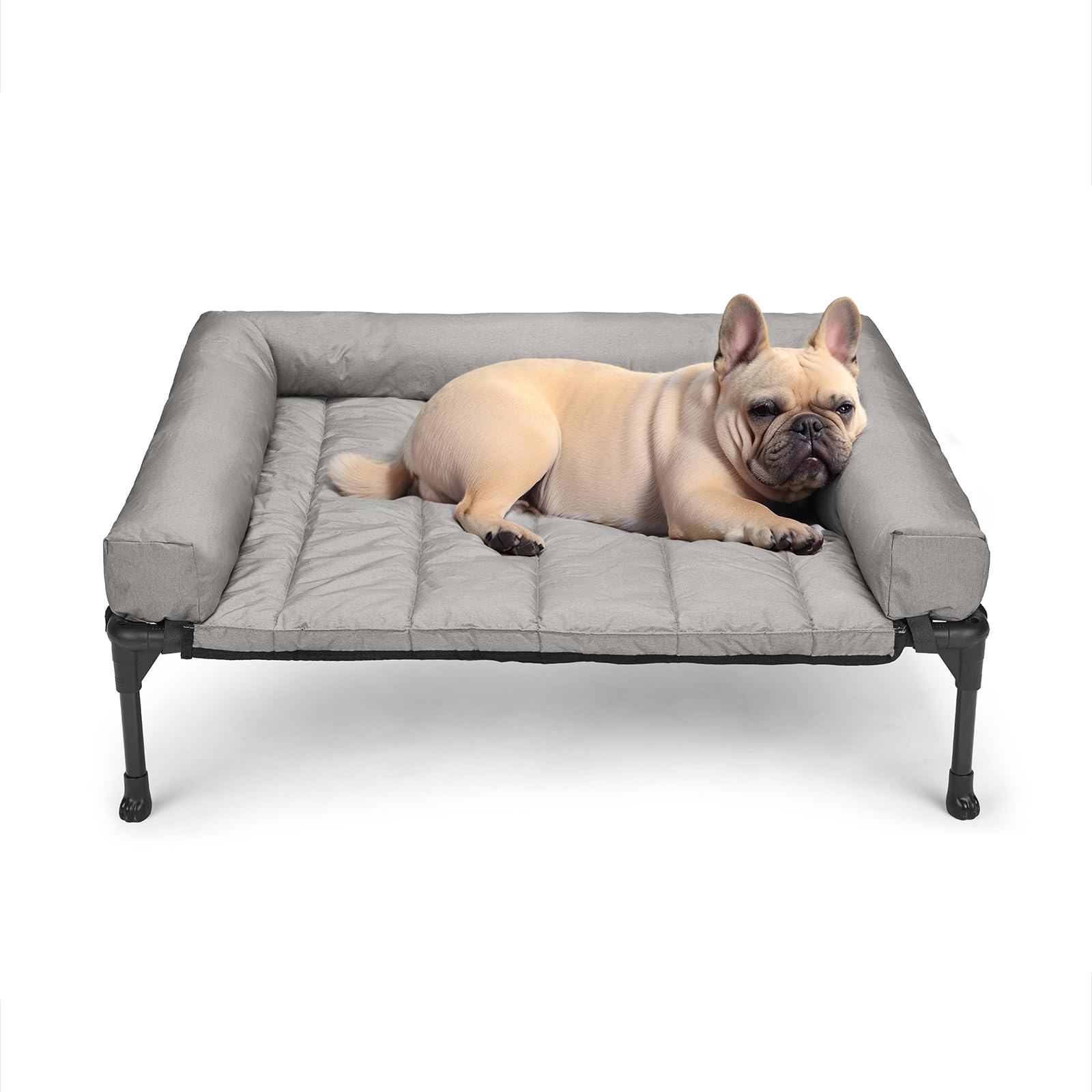 Veehoo Cooling Elevated Dog Bed Add Removable Waterproof Bolster Cushion Mat, Raised Pet Cot with Breathable Teslin Mesh, No-Sli