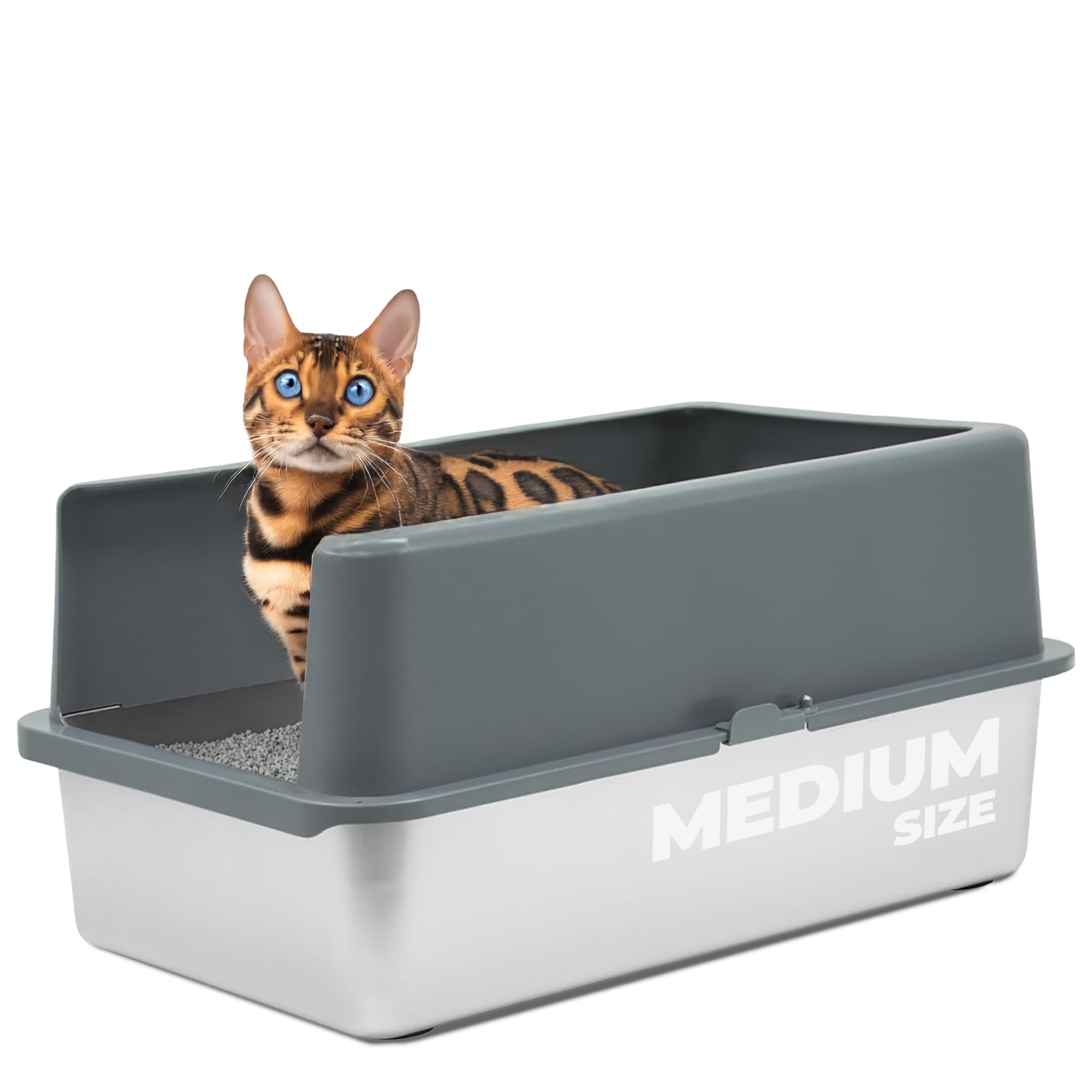 iPrimio - Stainless Steel Enclosed Litter Box for Cats - Easy to Clean - Includes High-Sided Litter Box, Scooper for Extra Litte