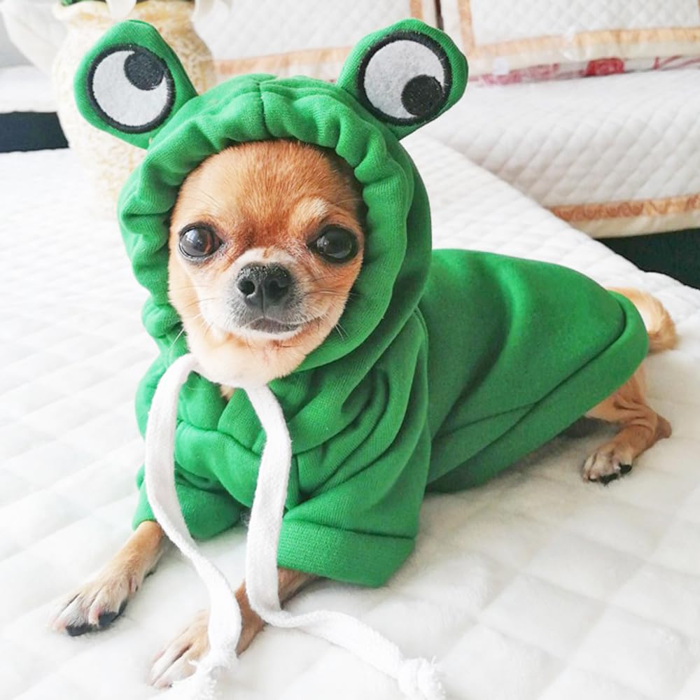 Aniac Funny Pet Clothes For Small Dog Cat Girl Male Frog Hoodies Warm Sweatshirt Coat With Eye Hood Fall Puppy Cat Apparel Chris