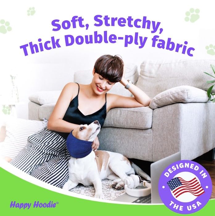 Happy Hoodie The Original Dog & Cat Calming Band, Anxiety Relief/Noise Protection-Grooming-Thunder-Fireworks (Small, Blue)