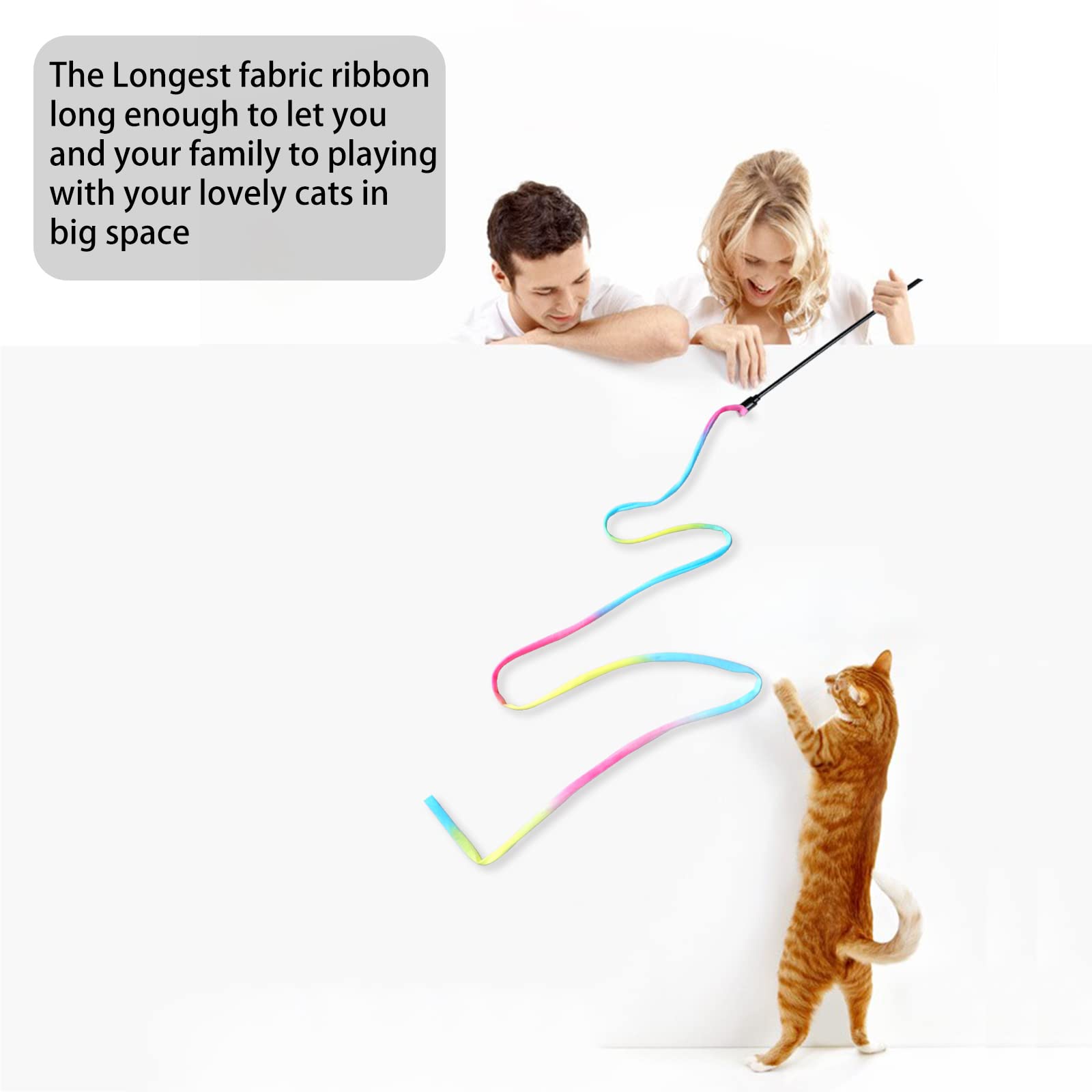 M JJYPET Cat Wand Toys - 2Pcs Interactive Rainbow Teaser Wand for Indoor Cats, Exercise Kitten Stick, Colorful Charmer Rope Toy