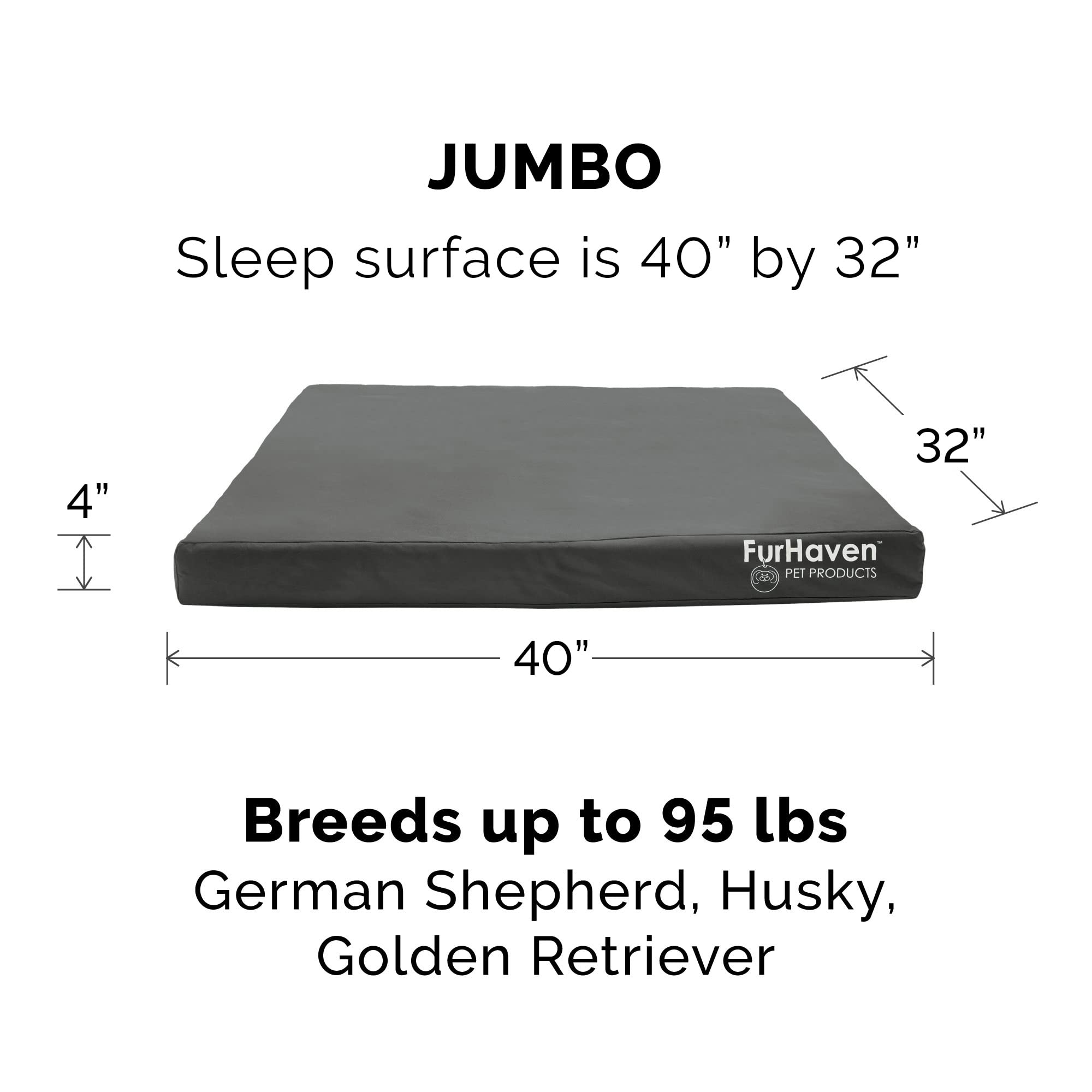 Furhaven Water-Resistant Memory Foam Dog Bed for Large Dogs w/ Removable Washable Cover, For Dogs Up to 95 lbs - Indoor/Outdoor