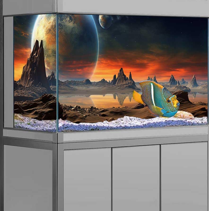 24X12IN Cosmic Aquarium Background, Cool Parallel Space Themed Fish Tank Background, Tropical Desert Terrarium Background with 8