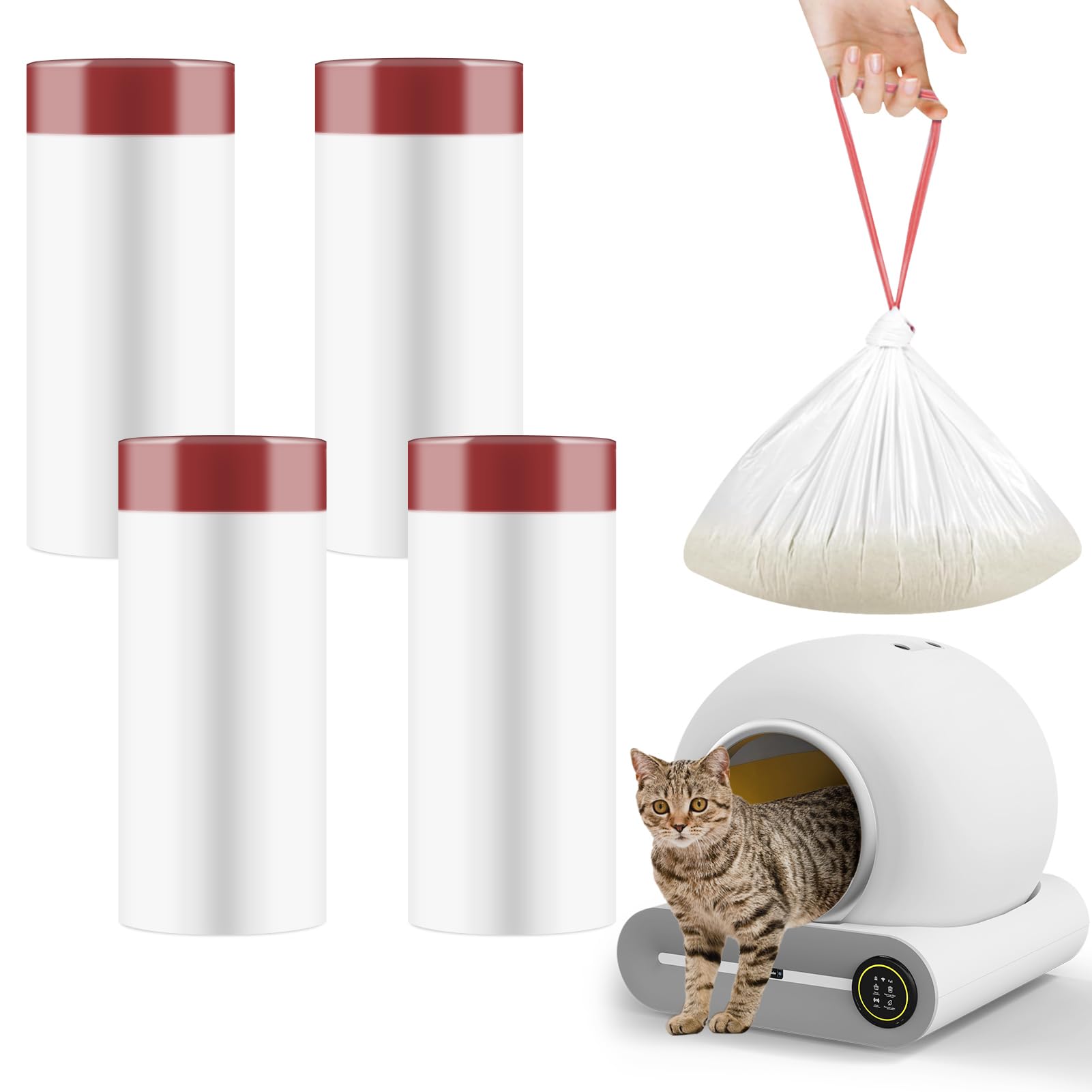 80 Count Self-Cleaning Litter Box Liners For Meowant Mw-Sc01/Mw-Sc02, Extra-Thick Drawstring Trash Bags 17.7X19.68 In, Odor-Proo