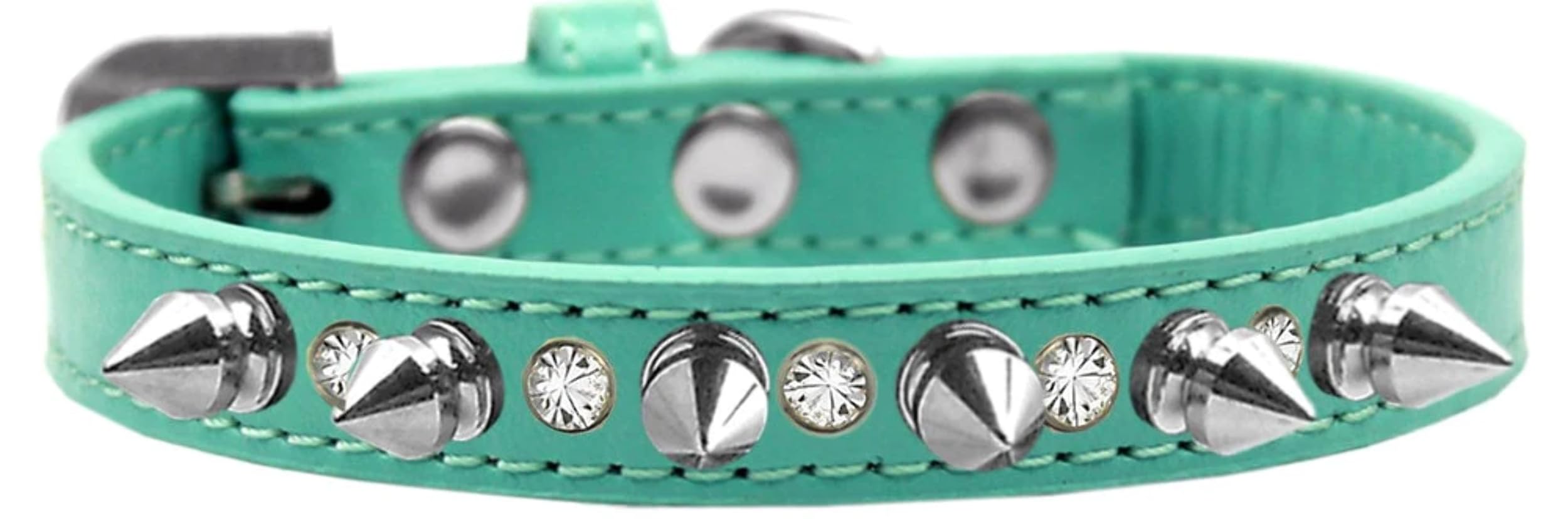 Pet and Dog Spike Collar, Clear Crystals & Silver Spikes” Aqua 14