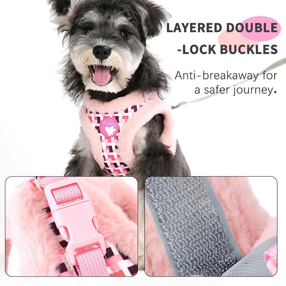 Small Dog Harness And Leash Set, Winter Warm Dog Vest Harness, Soft Plush Padded Puppy Harness With Quick Release Buckles For Wa