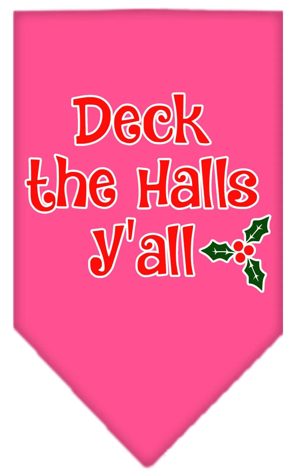 Christmas Pet and Dog Bandana Screen Printed, &quot;Deck The Halls Y'all&quot; Navy Blue Large
