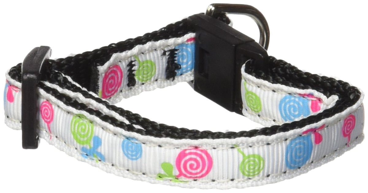 Pet Dog & Cat Nylon Collar or Leash, &quot;Lollipops&quot; White Cat Safety