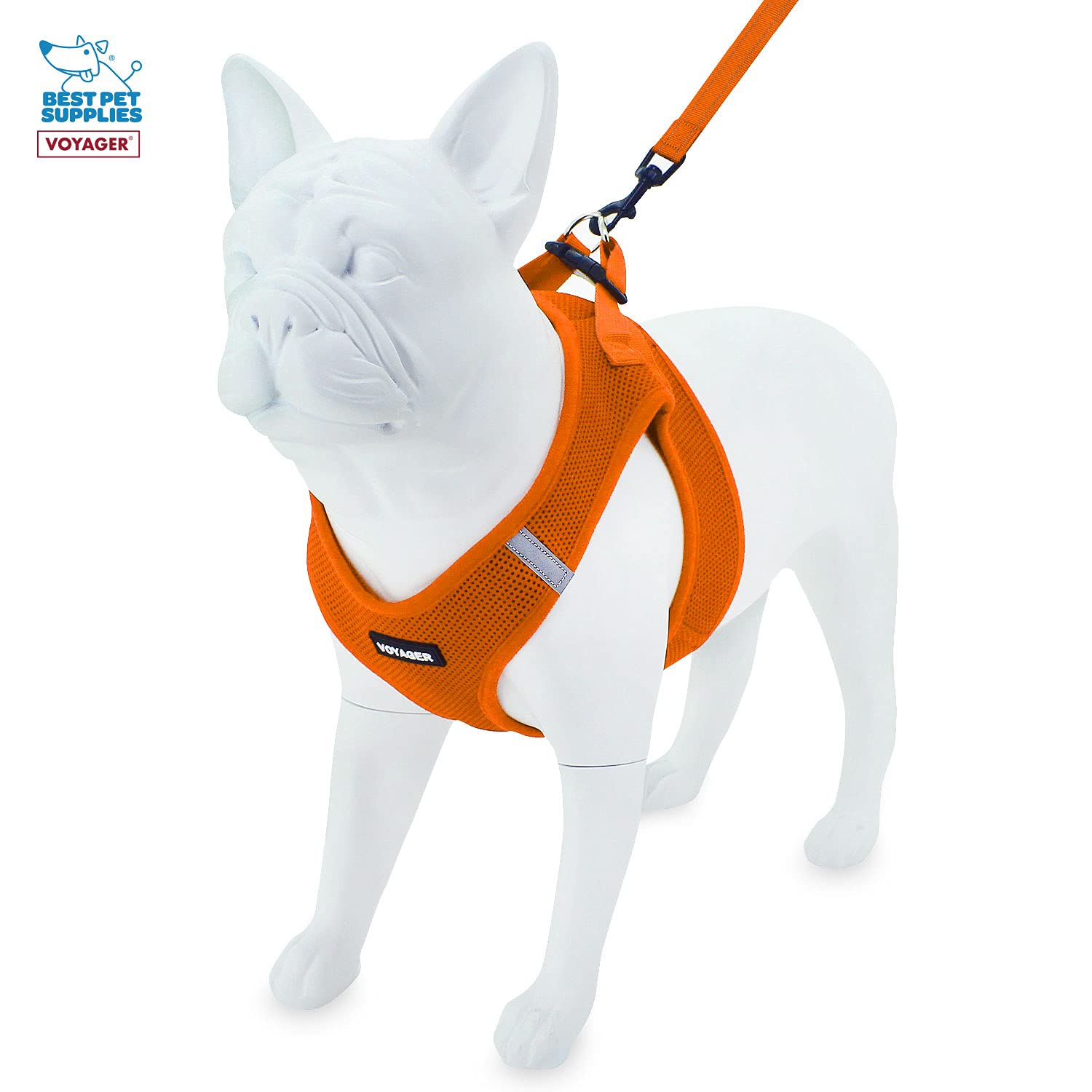 Voyager Step-In Air All Weather Mesh Harness And Reflective Dog 5 Ft Leash Combo With Neoprene Handle, For Small, Medium And Large Breed Puppies By Best Pet Supplies - Leash Harness (Orange), S