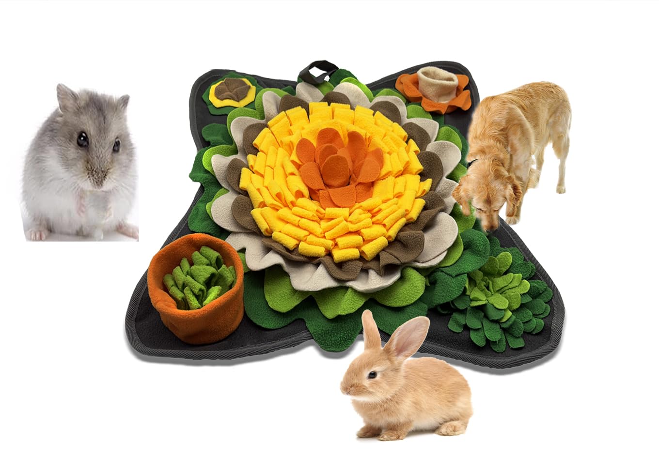 Dliduy Rabbit Foraging Mat Snuffle Mat, Feeding Mat Interactive Feeding Puzzle Toy, Pet Sniffing Training Mat for Dogs, Hamsters