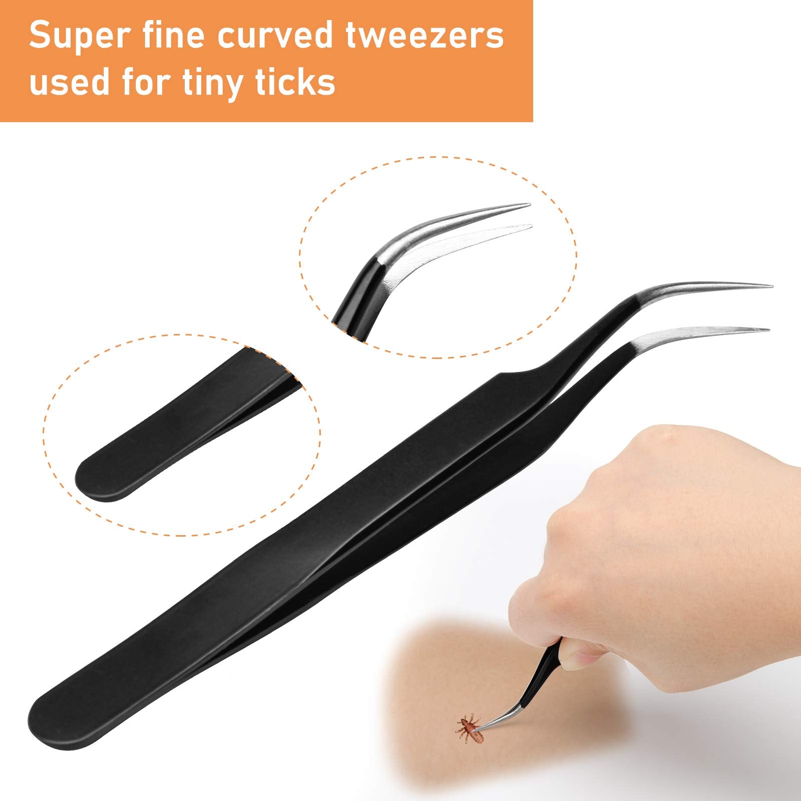 Coitek 3 In 1 Tick Remover Kit, Black Tick Remover Tweezers Stainless Steel Tick Remover Tools Set For Pet Dog, Cat, Human With Storage Box (Black)