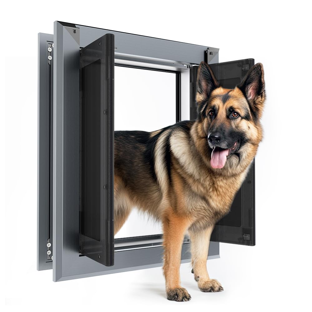 Pataplus Aluminum Large Dog Door For Exterior Door,Strong Double Magnetic Flaps,Heavy-Duty Dog Door For Large And Medium Dog Up 