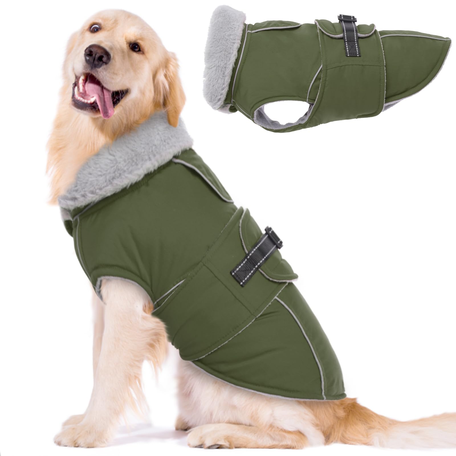 Lelepet Warm Dog Coat Reflective Dog Fleece Vest Waterproof Dog Jacket Windproof Dog Winter Coat Dog Cold Weather Coats With Adjustable Buckle Large Dog Coat Dog Snowsuit Dog Coat For Large Dogs, L