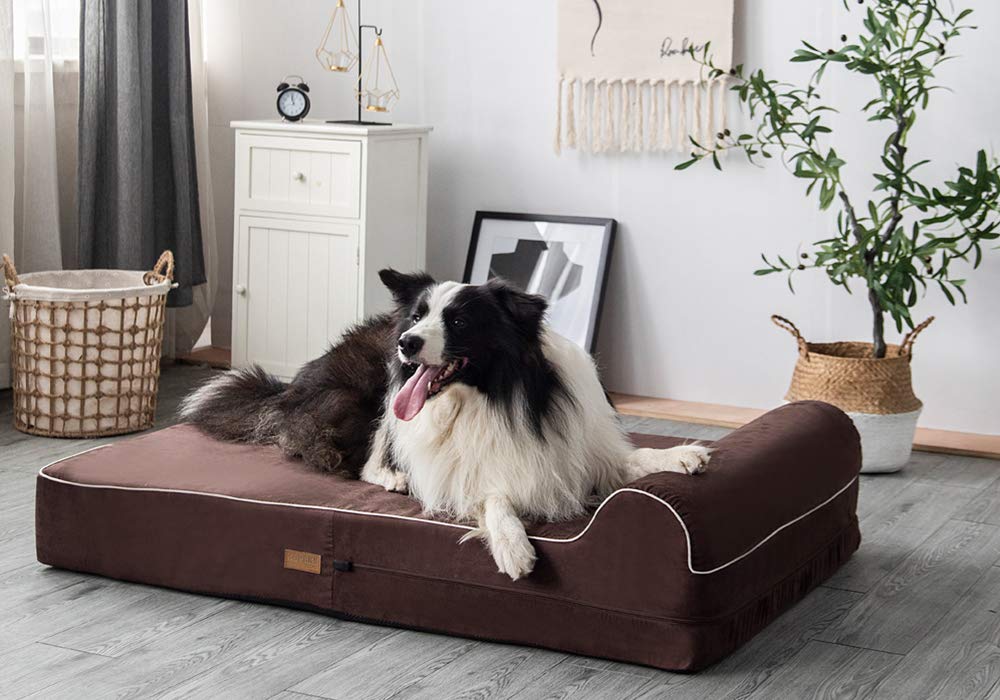 Jumbo Orthopedic - 7-inch Thick Memory Foam Pet Bed with Pillow - Removable Cover, Anti-Slip Bottom - Free Waterproof Liner Incl