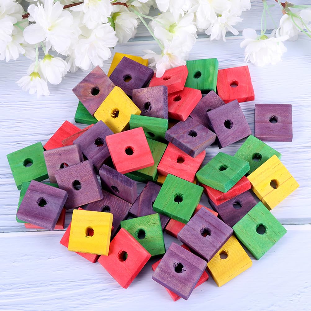 Frcolor Parrot Bird Toys 50Pcs Parrot Wooden Chewing Toys Mixing Colors Wood Blocks Bird Chewing Trim Mini Wood Chip Charms Diy
