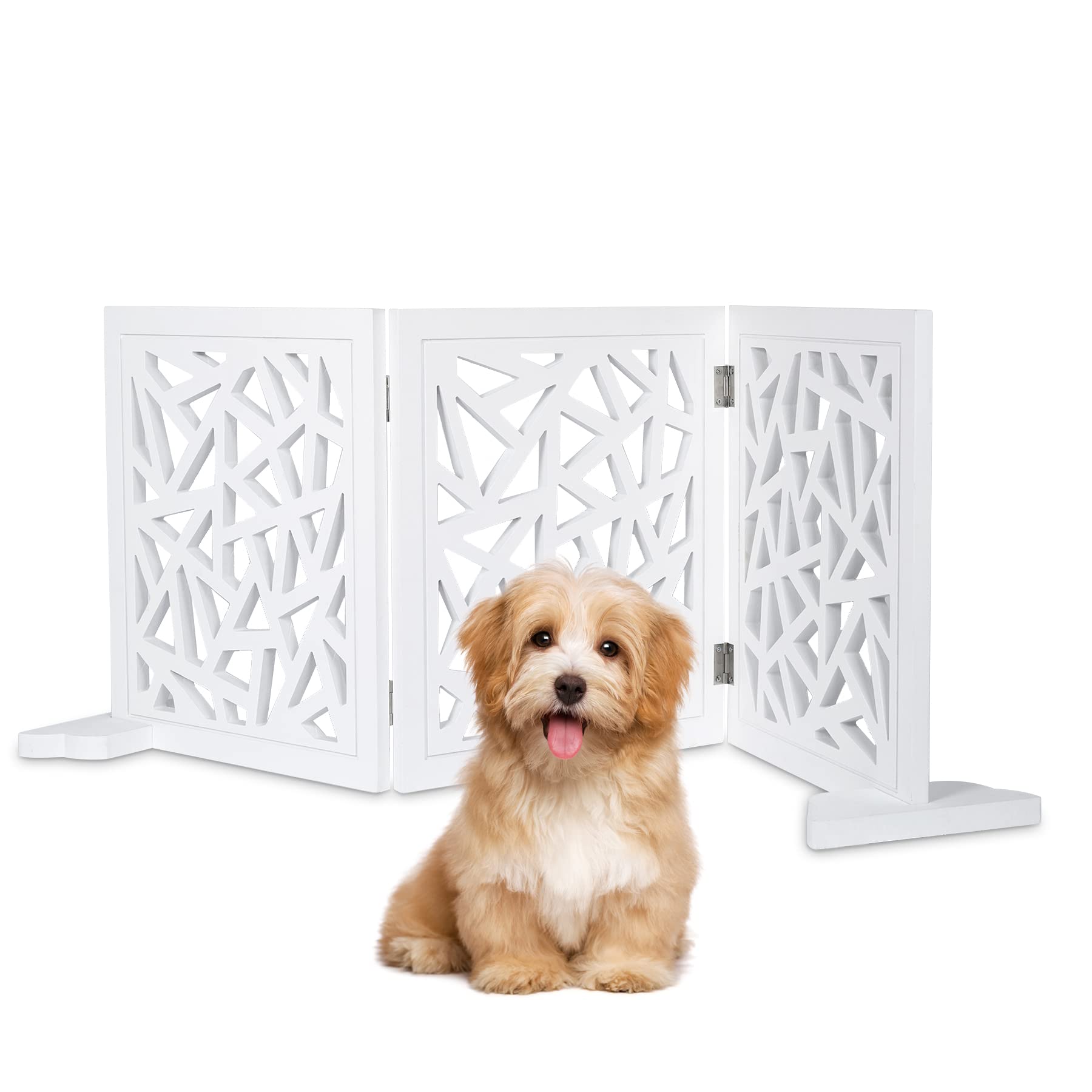Cilxgqln Freestanding Pet Gate Dog Gate, 3-Panel Folding Puppy Gate Wooden Fence Barrier For Small Medium Pet, Indoor Cat Dog Ga