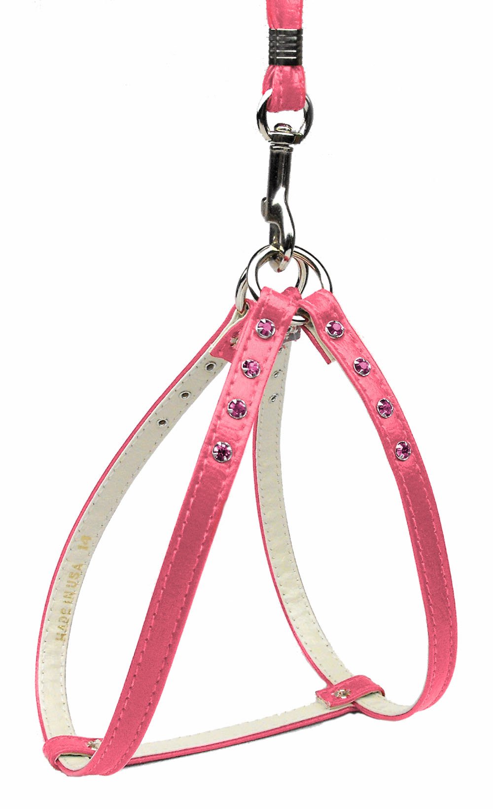 Dog, Puppy & Pet Step-in Harness, Colored Crystal Rhinestones Pink W/Pink Stones 18