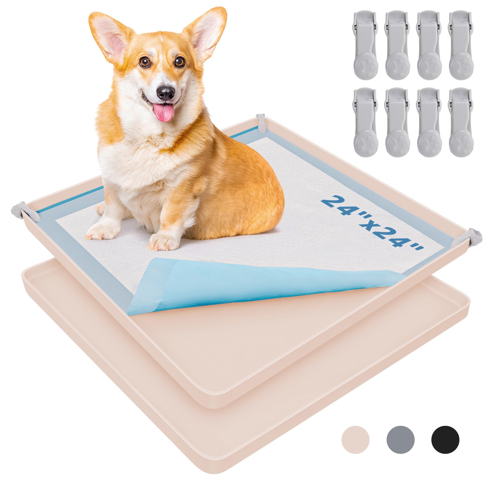 LOOBANI Dog Pee Pad Holder - 2 Pack Silicone Puppy Pad Holder - High Edge Dog Potty Tray with 4 Holder Clamps for Puppy Potty Tr