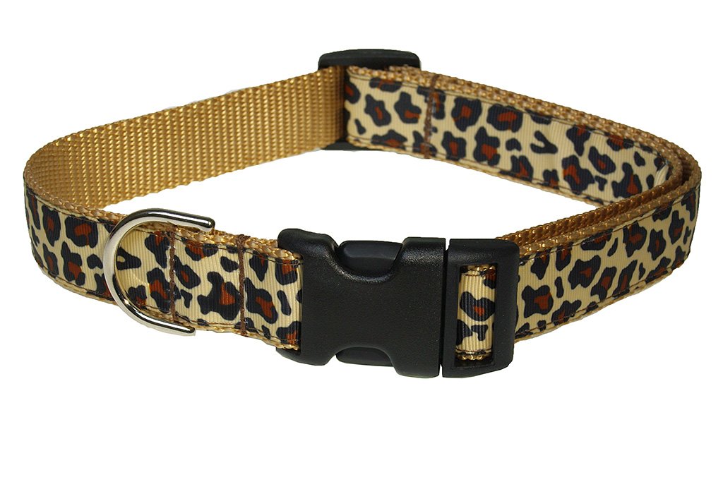 Small Natural Leopard Dog Collar: 5/8 Wide, Adjusts 10-14 - Made in USA.