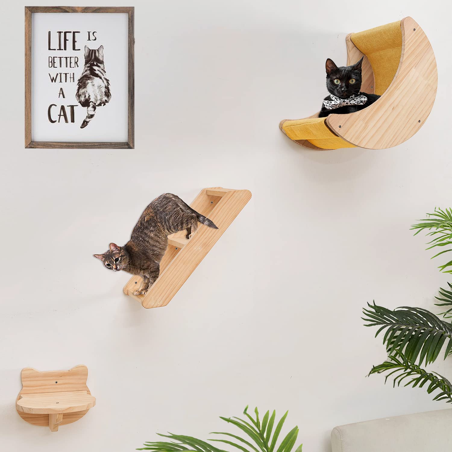 Cat Shelf for Wall Hammock Climbing Shelves and Perches Solid Wood Cat Steps for Activity Indoor Cats Wall Furniture 3pcs/Set