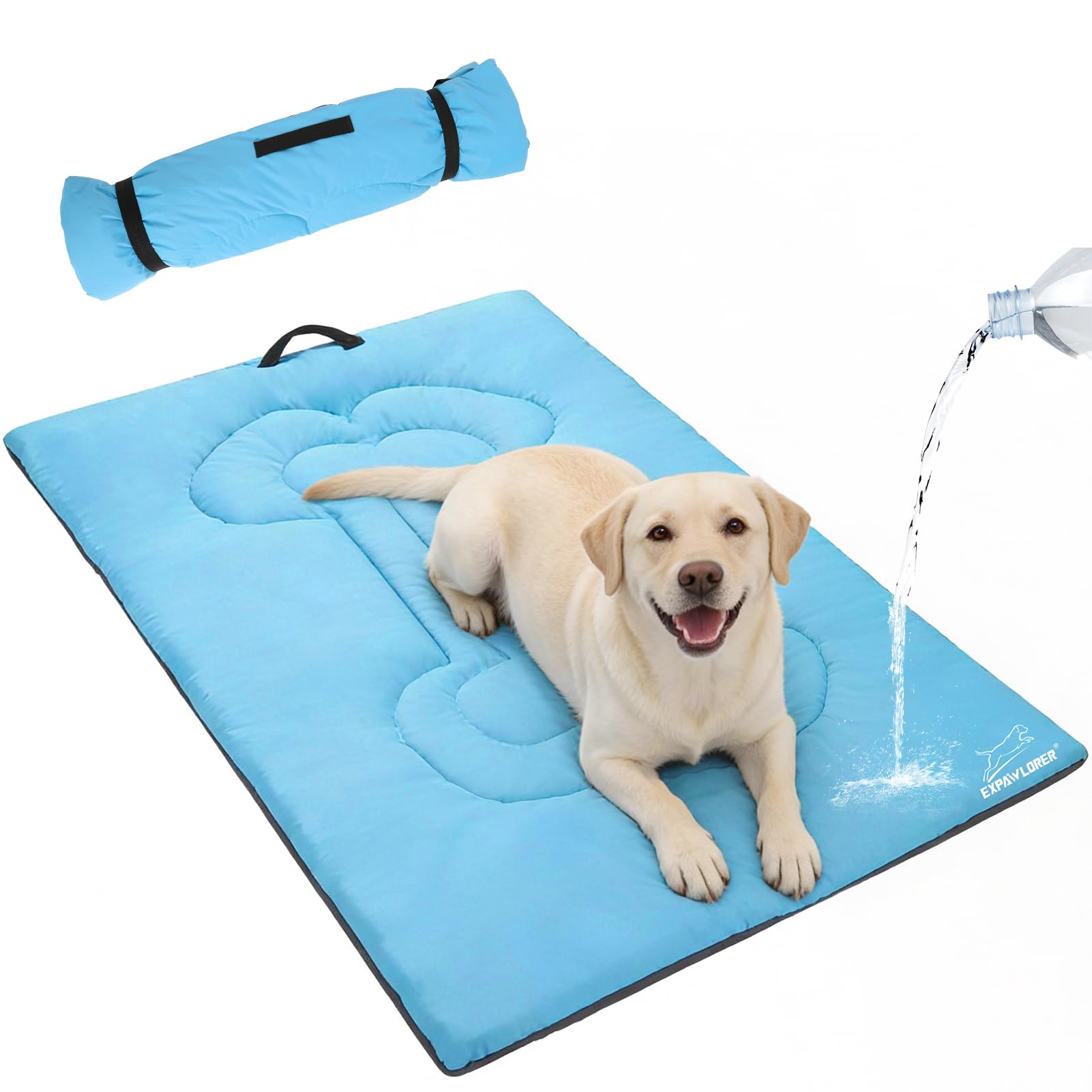 EXPAWLORER Outdoor Dog Bed, Portable Waterproof Reversible Camping Travel Durable Dog Bed, Large Pet Mat Machine Washable Indoor