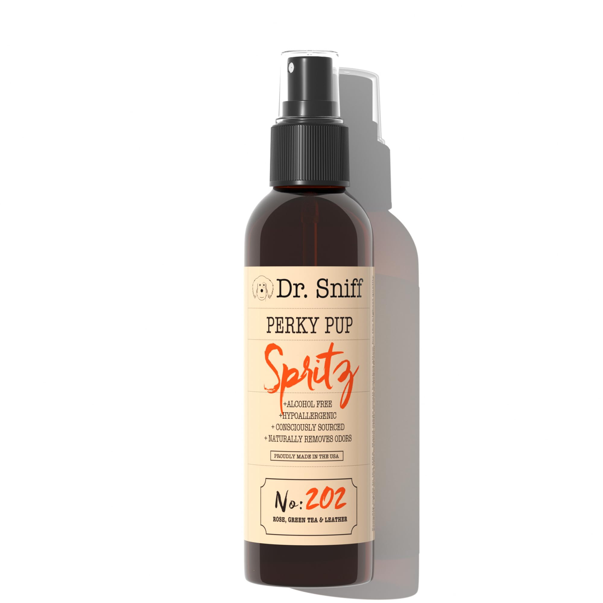 Dr. Sniff Freshening Spray for Dogs, Perky Pup Scent, Rose, Green Tea & Leather, Alcohol-Free Dog Cologne, Long-Lasting Grooming