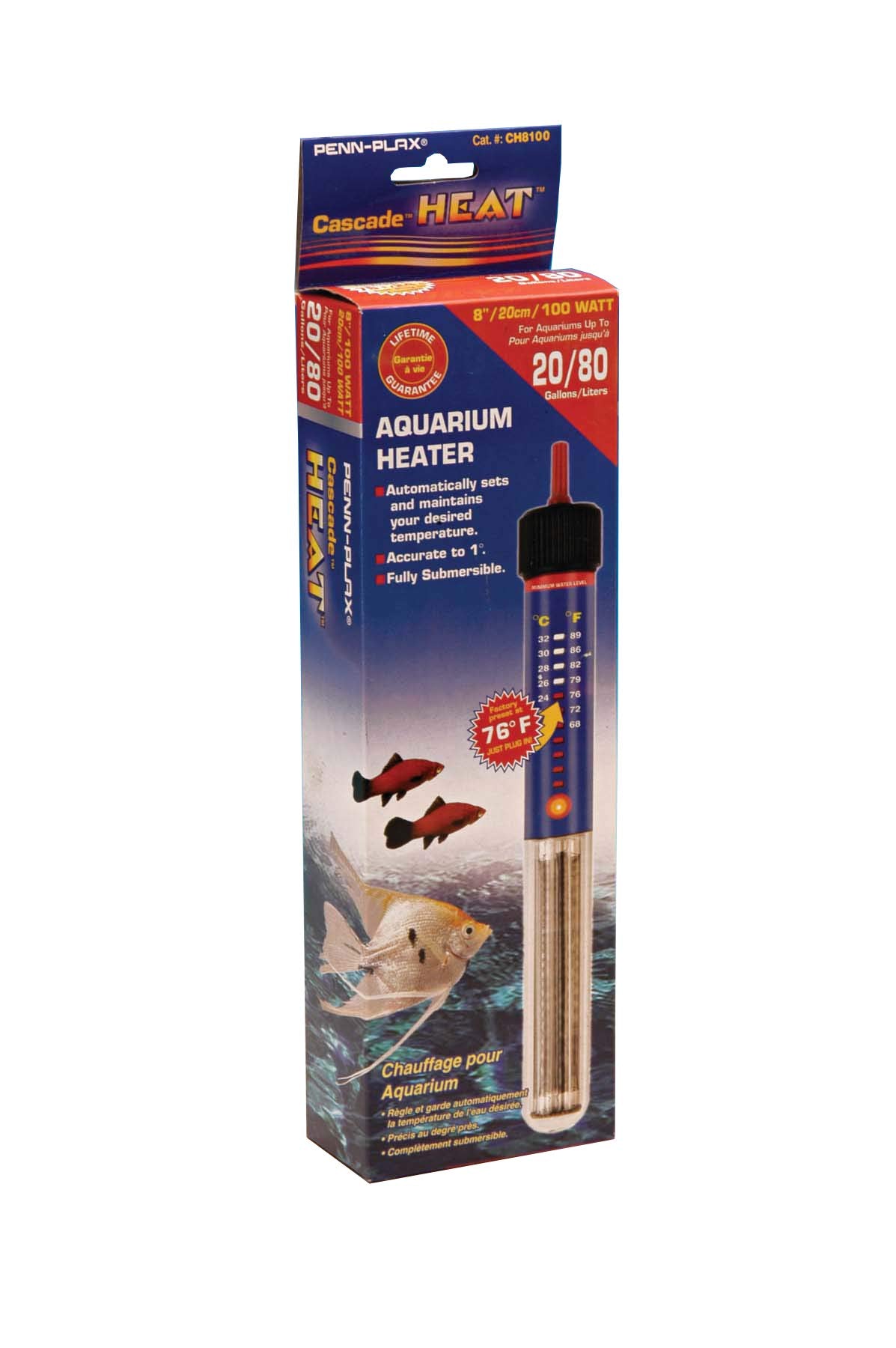 Penn-Plax Cascade Heat Aquarium Heater – Fully Submersible – Great For Freshwater And Saltwater Fish Tanks – 8.5” Length – 100 Watt